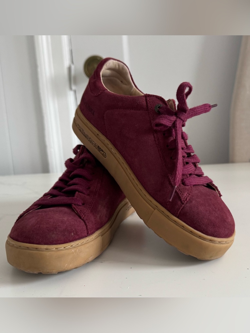 Birkenstock Women's Burgundy Suede Sneakers with Gum Sole